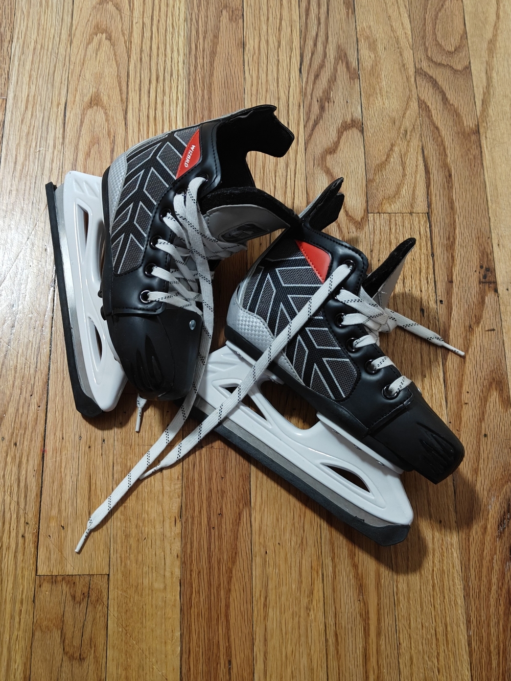 Kids Black and White Ice Skates - Black/White/Red Accent